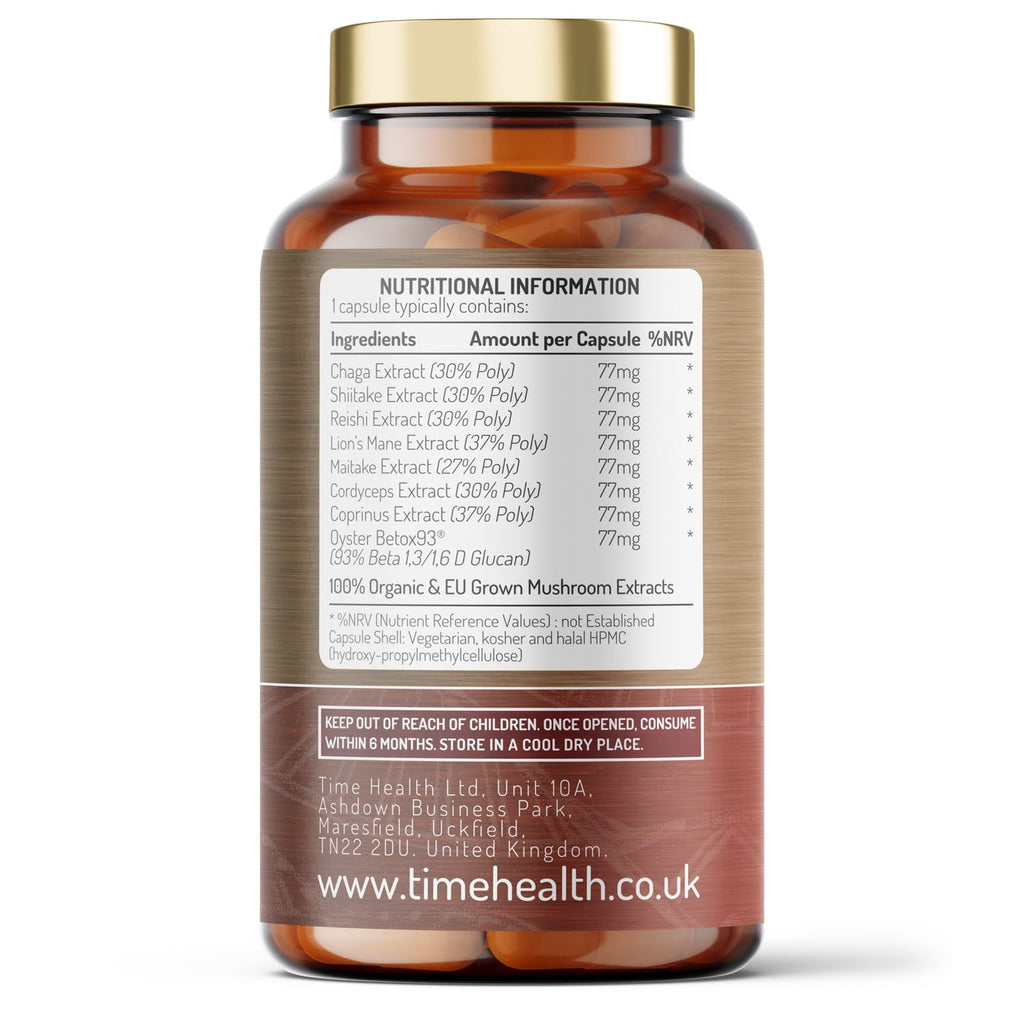 Organic Mushroom Complex 8 – Chaga, Cordyceps, Coprinus comatus, Lion’s Mane, Maitake, Oyster Betox93®, Reishi, Shiitake