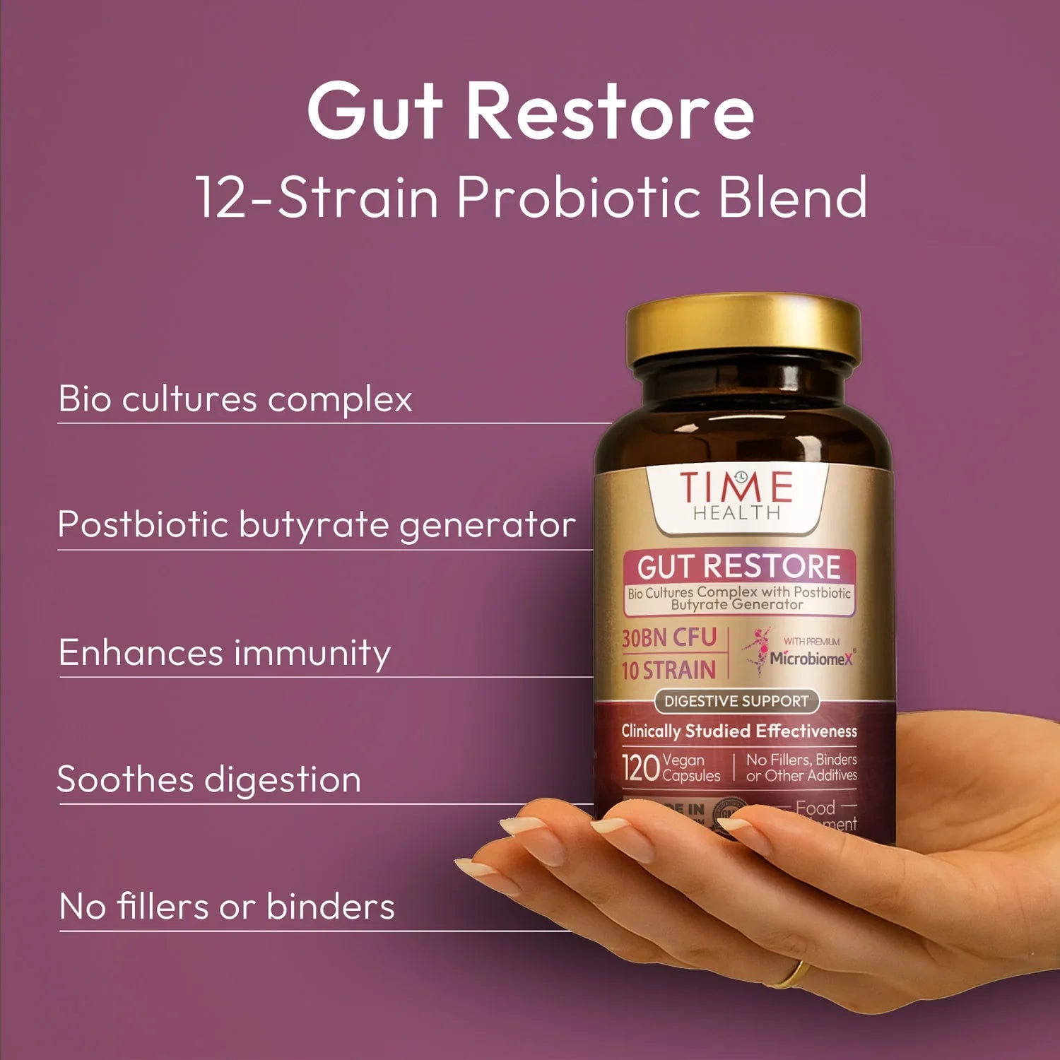 Gut Restore – 12 Strain Probiotic & Postbiotic  – MicroBiomeX