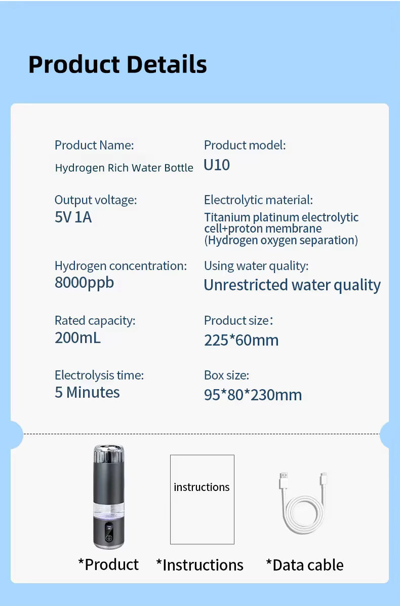 Uno Vita Sport U10 – Supersaturated Hydrogen Water Bottle (up to 8000 ppb)