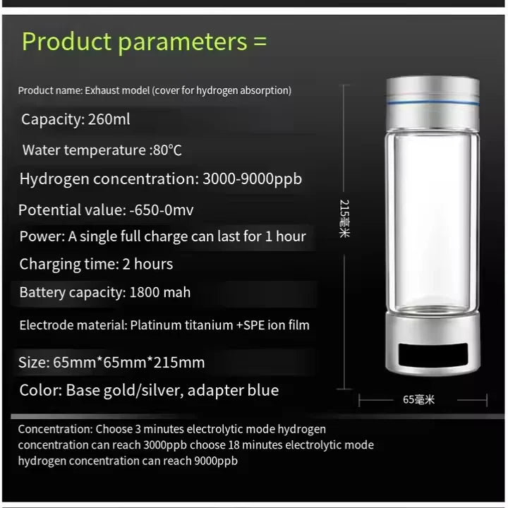 Uno Vita`s Hydrogen (H2) water bottle (up to 9000 ppb)