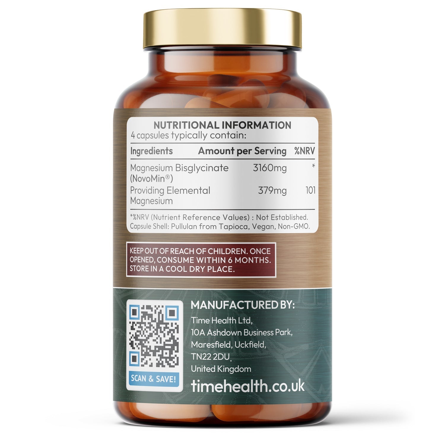 Magnesium Bisglycinate –  Superior Absorption NovoMin – 120 Capsules