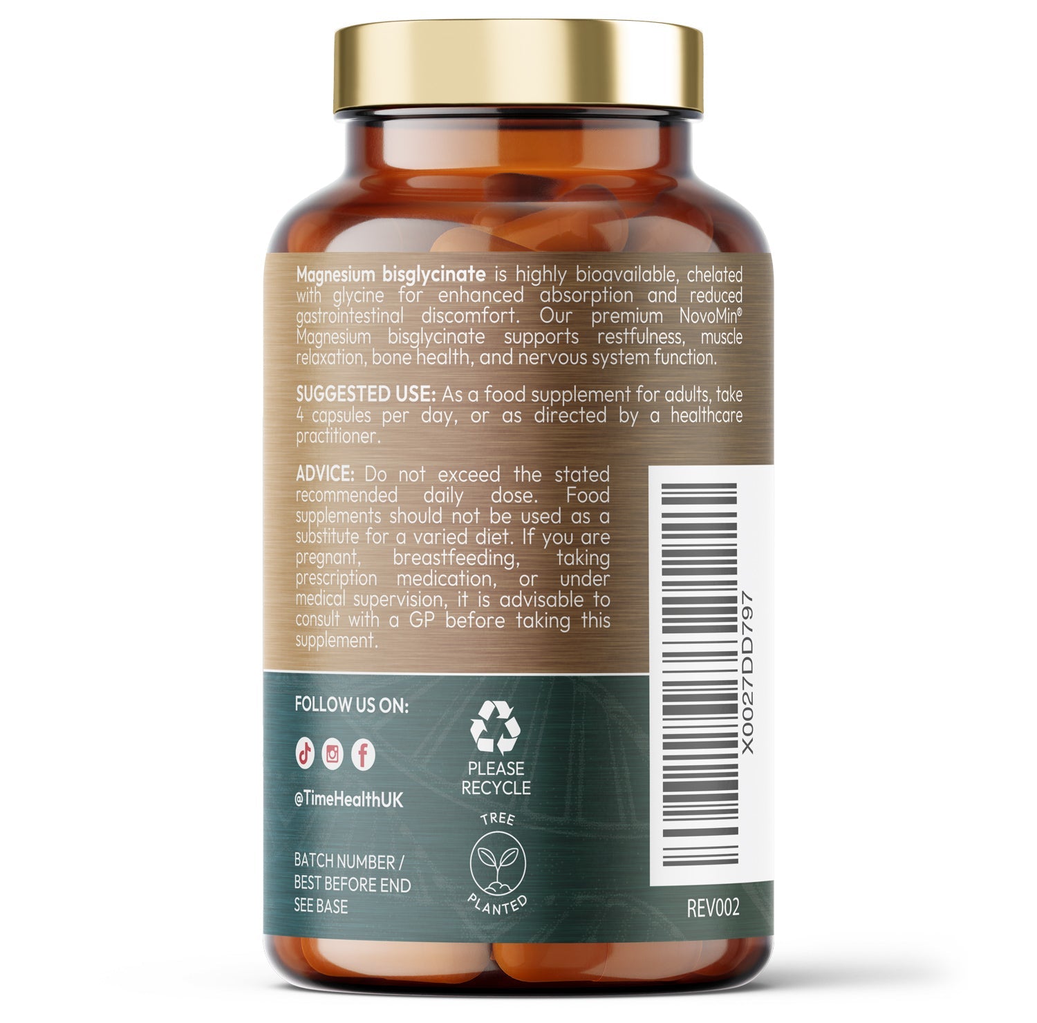 Magnesium Bisglycinate –  Superior Absorption NovoMin – 120 Capsules