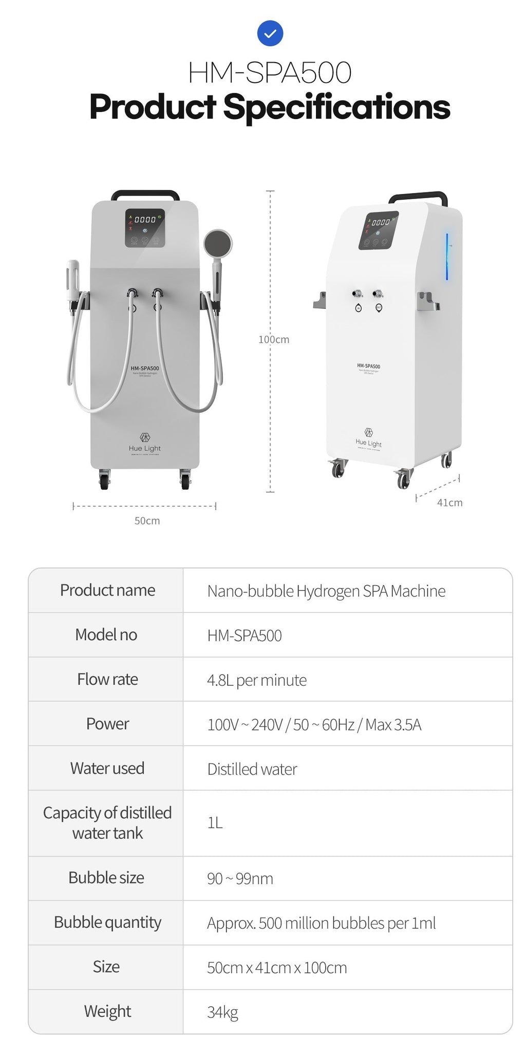 Hue Light Nanobubble Hydrogen SPA Generator