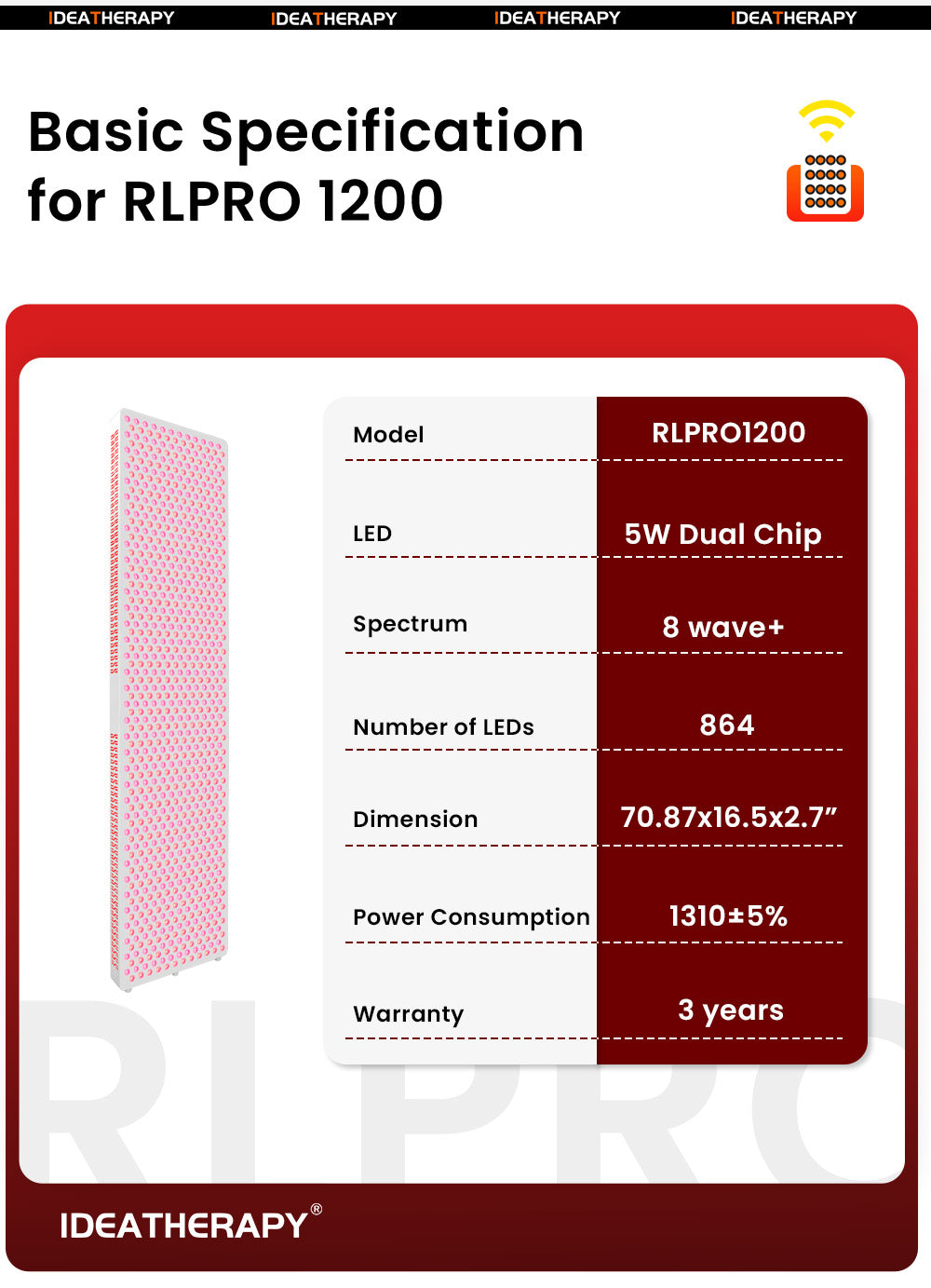 Uno Vita's RLPRO1200 LED Therapy Light (full spectrum)